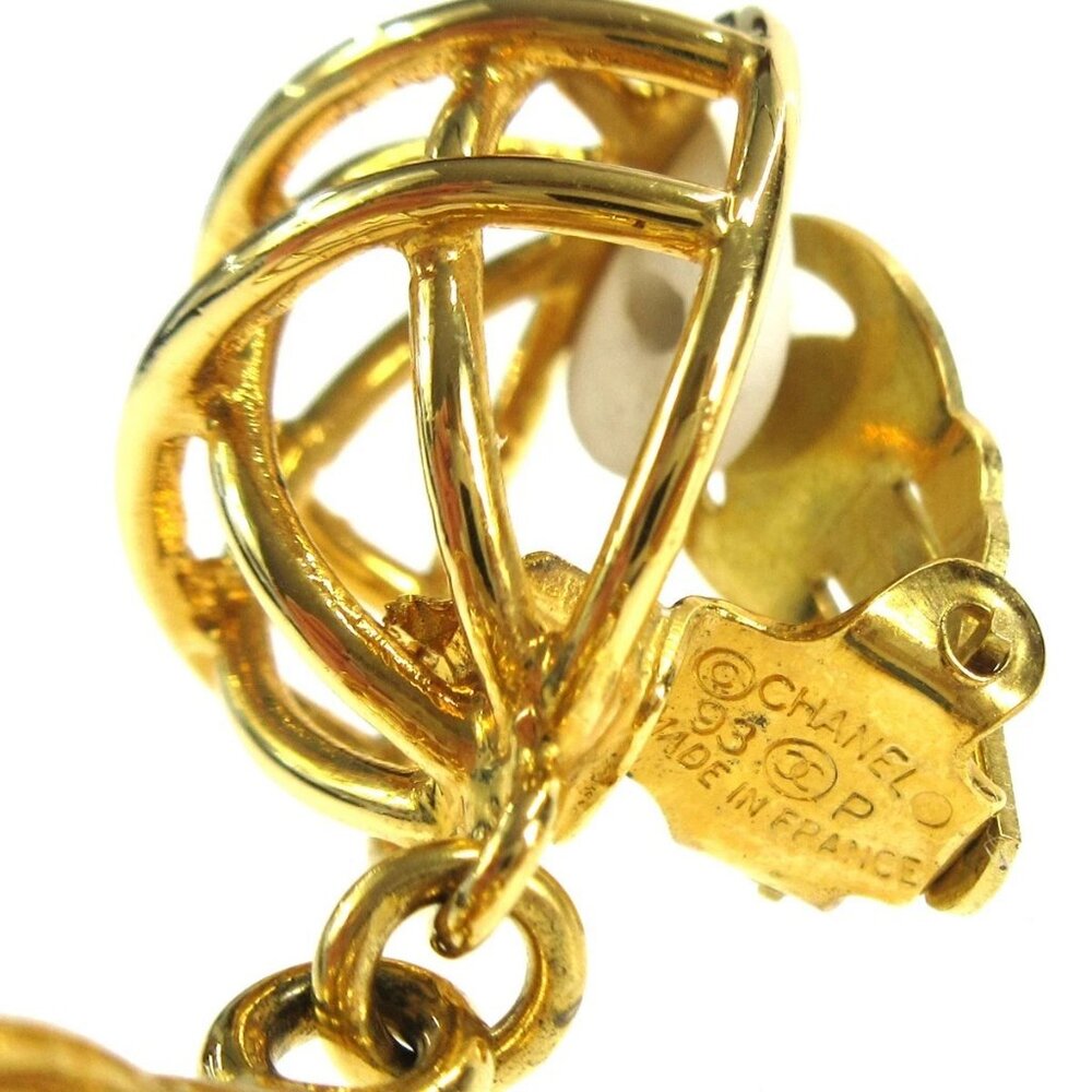 Chanel Birdcage Dangle Earrings Clip-On Gold 93P 64503 - Picture 3 of 8